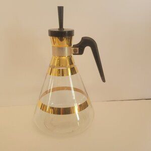 Vintage MCM  22 Ct Gold Trim Pyrex Glass Coffee Carafe Black Handle & Cork Stopp
